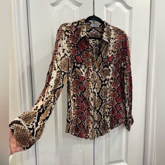 Calvin Klein Snake Print Button Down Blouse Medium Large - Picture 2 of 4